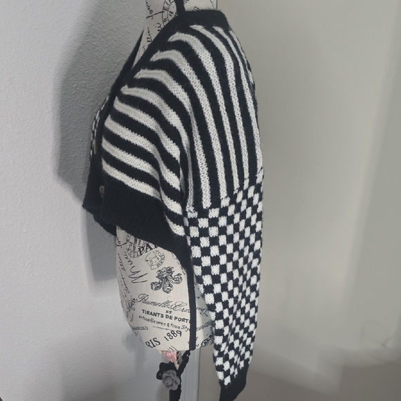 HYFVE Black & White Checkered & Stripes Cropped Sweater (EUC)(S)🖤🤍🖤 - Picture 3 of 6